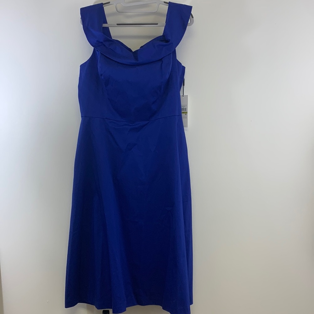 Calvin Klein off the shoulder sateen colbalt blue dress. Size 14.